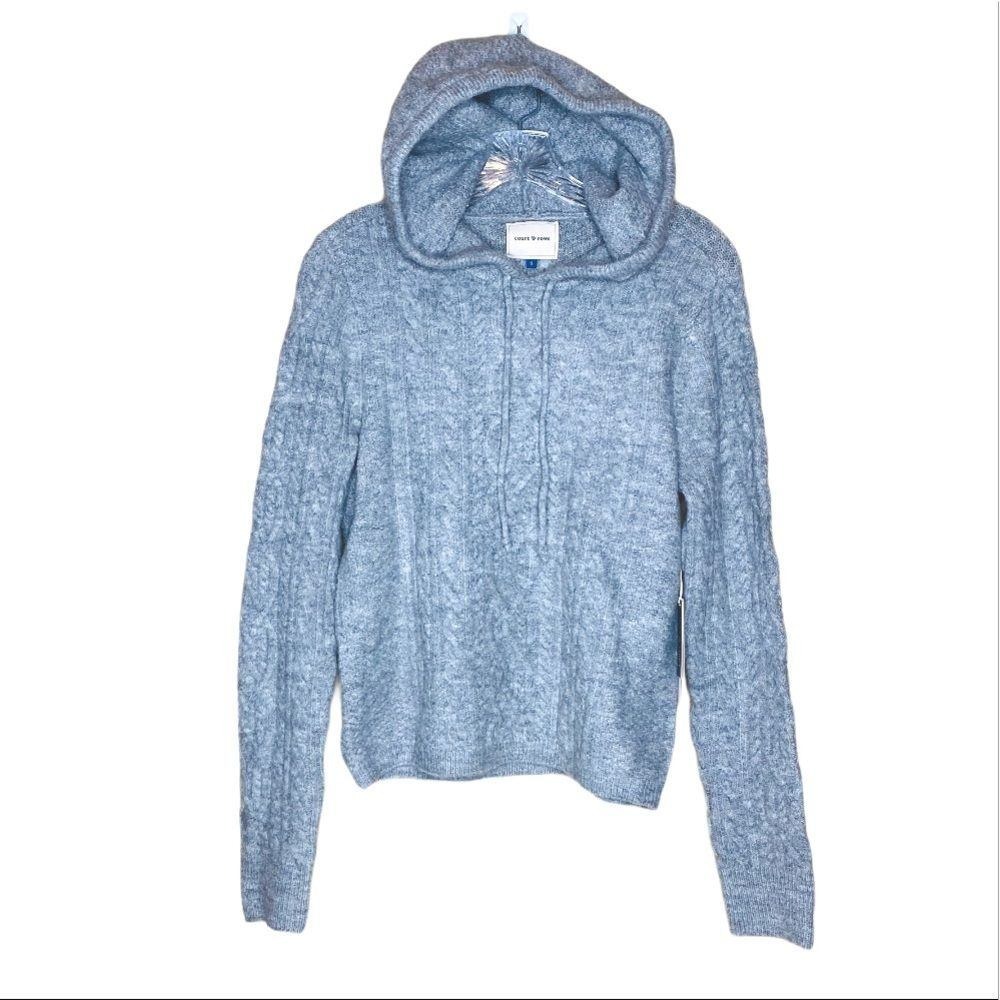 Court & Rowe Hoodie Sweater Women Light Blue Cable Knit Pullover S